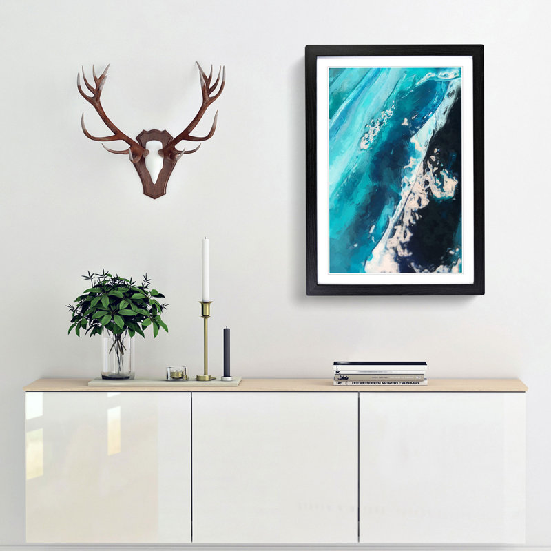 The Falling Blue in Abstract - Picture Frame Graphic Art Print, 36cm H x 27cm W x 2cm D, Black Framed