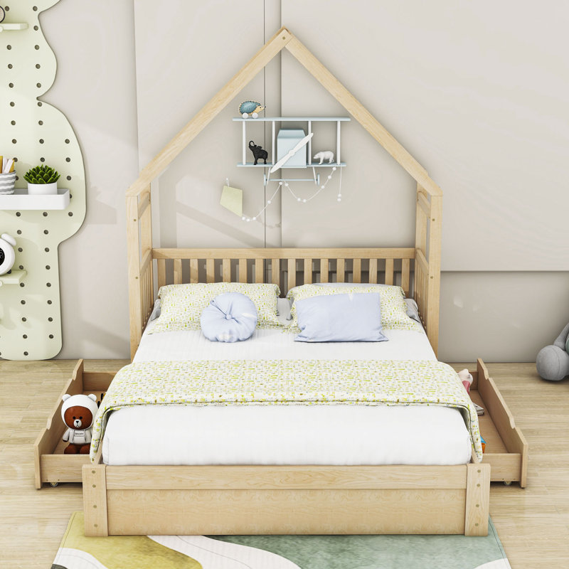 Lit standard en bois avec 2 tiroirs et lattes Fabrizia, Naturel