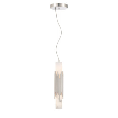 Pendant, 17", Polished Nickel, Alabaster