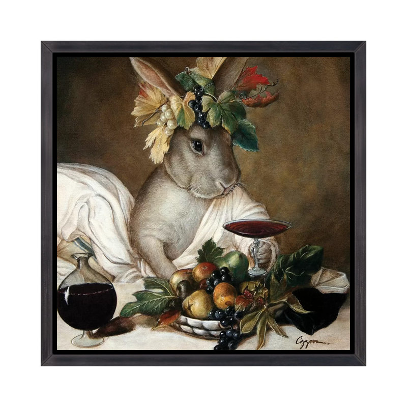 «Moose As Bacchus» - reproduction, H 18 po x l 18 po x 1,5 po, Toile avec cadre noir patiné