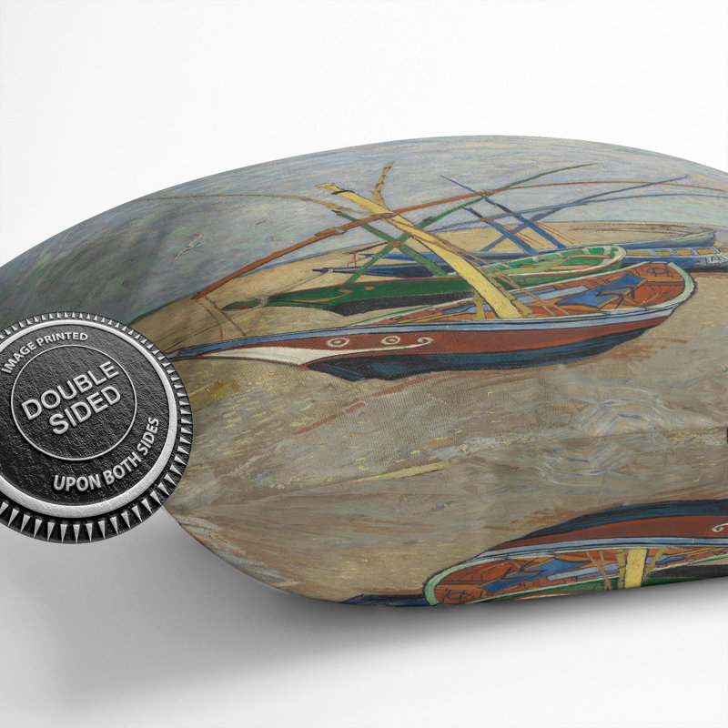 Fishing Boats on the Beach Scatter Cushion, 55cm H x 55cm W x 20cm D, Brown