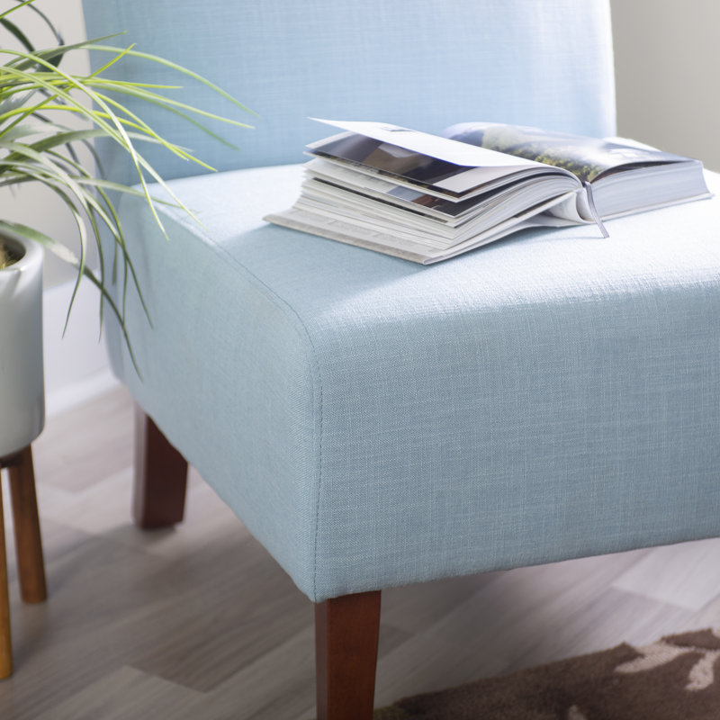 Fauteuil de chambre rembourré avec pieds en bois Kettering, Polyester bleu clair