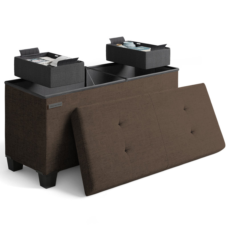 Banc de rangement avec repose-pieds Vérrant, H 15 po x l 30 po x P 15 po, Brown