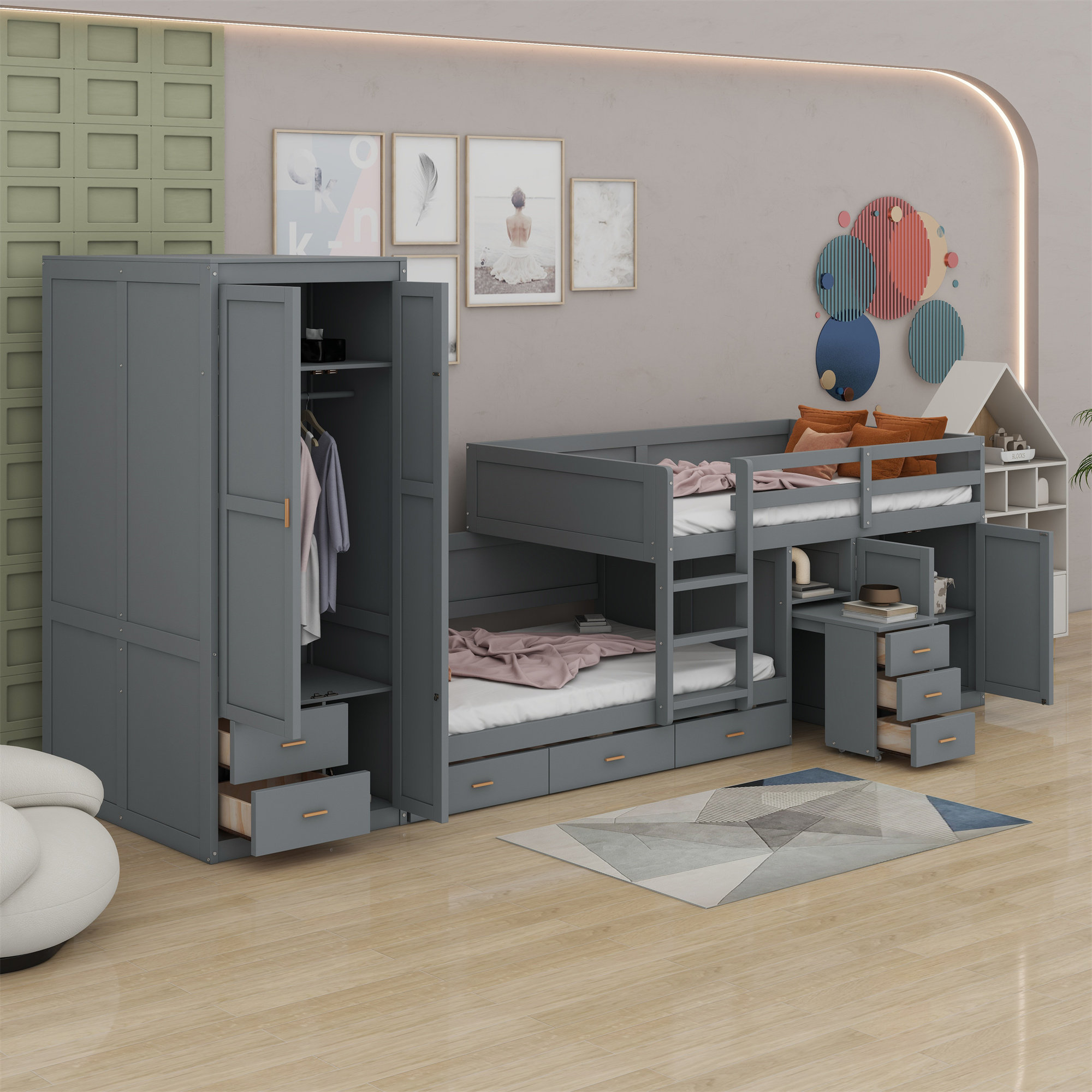 Hokku Designs Bunk Bed With Trundle Cabinet Wardrobe Desk And hokku-designs-bunk-bed-with-trundle-cabinet-wardrobe-desk-and