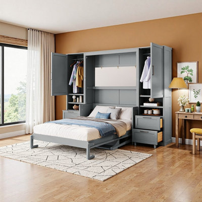 Lit escamotable double avec rangement / lit mural personnalisable avec placard, tiroirs et tablettes