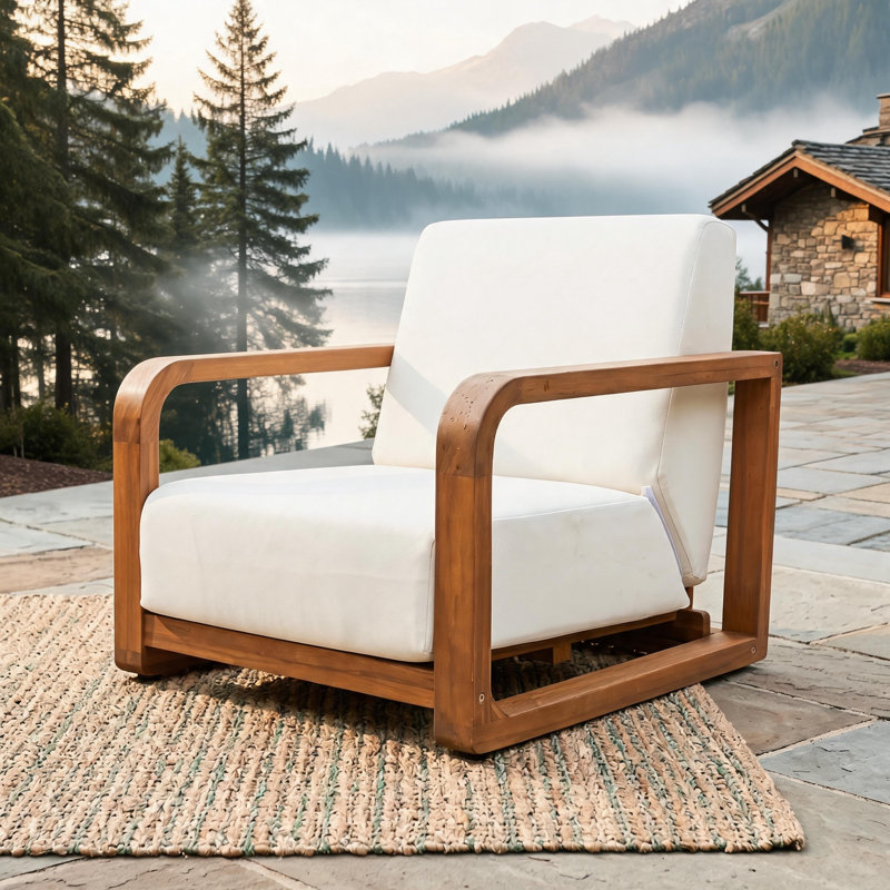 Fauteuil de jardin surdimensionné en bois d'acacia avec coussin, fauteuil lounge à assise profonde