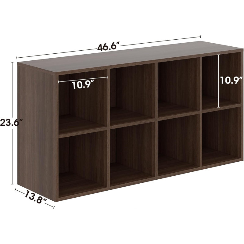 Latitude Run® Shoe Rack, 8 Compartment Open Storage Display Shoes Organizer FSSR017, Walnut