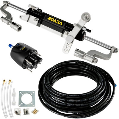Hydraulic Steering Kit, 300HP Hydraulic Steering Compact Cylinder, Hydraulic Outboard Steering Kit with Helm Pump for Boat Marine Steering System