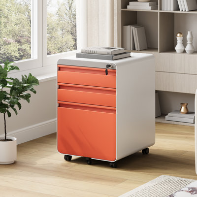 3 Drawer File Cabinet, Metal Filing Cabinets with Lock Wheels, Anti-tilt Under Desk Design (No Assembly Required)