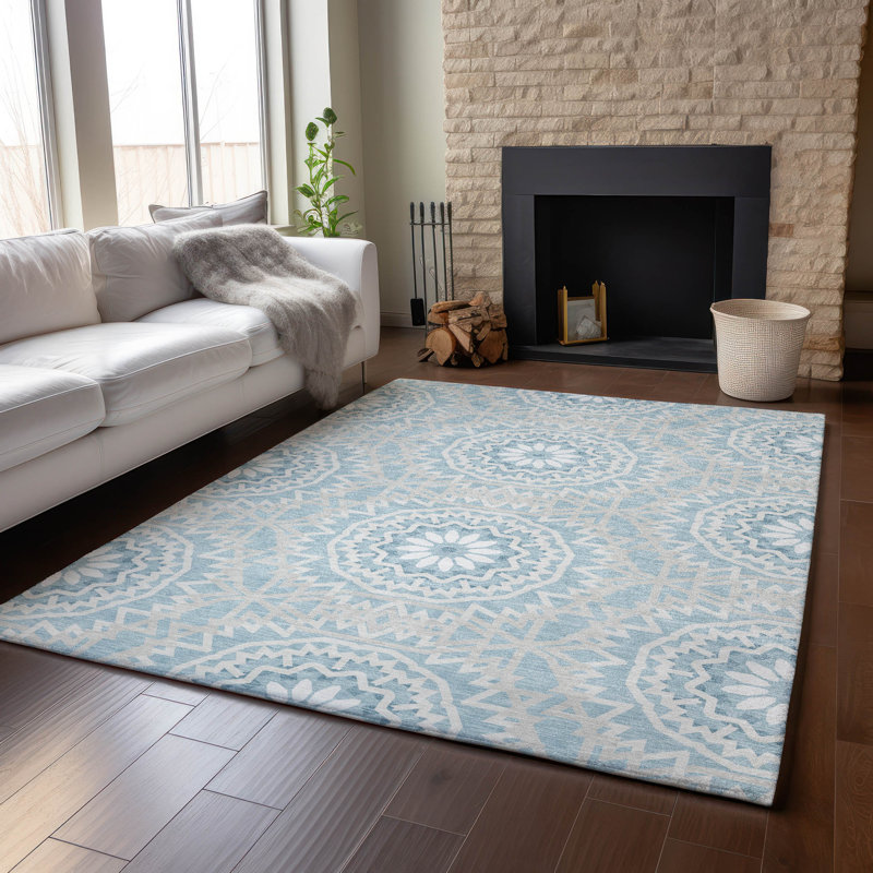 Tapis en denim de qualité supérieure lavable à la machine Cerrito, Rectangle 9 pi x 12 pi