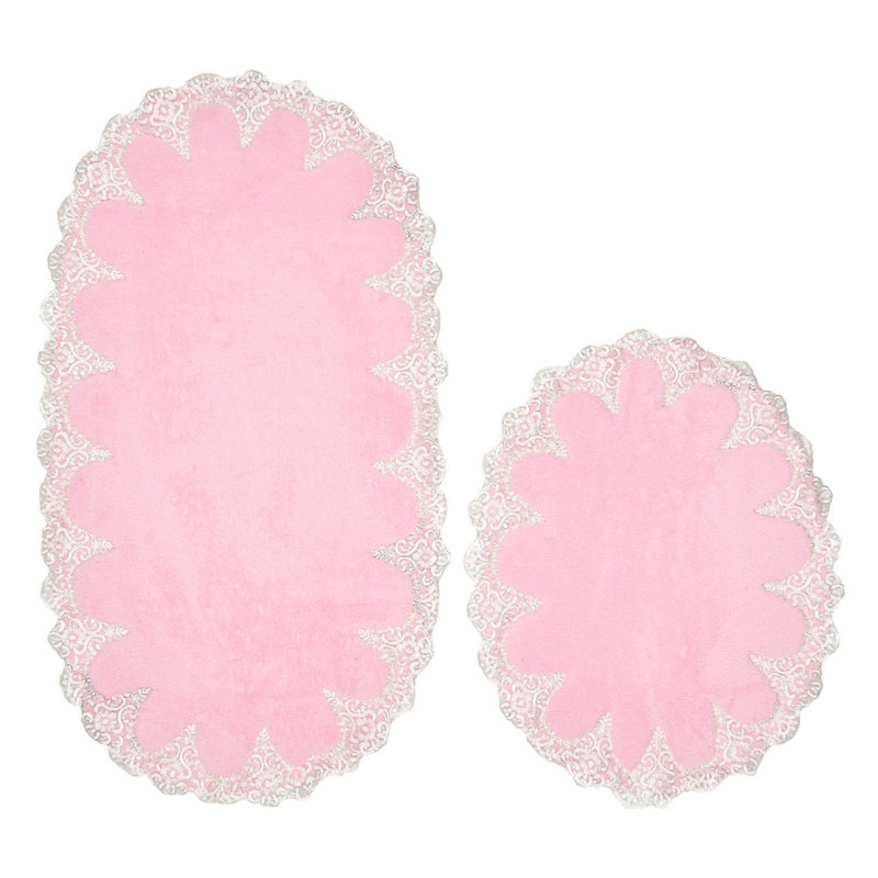 Luxurious Bathmat Set (2 Pieces), Pink, 21.7 x 25.6 inches & 25.6 x 45.3 inches | 100% Polyester, 1500 g/m², 0.6-inch Pile Height | Non-Slip Underside, Antibacterial, Easy Clean | Machine Washable at 86°F, Soft & Stylish Design