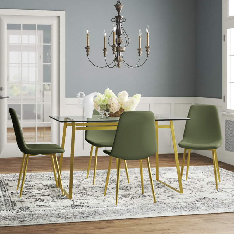 Ensemble de table de salle à manger 4 personnes Lastrup avec table rectangulaire de 47 po et 4 chaises rembourrées dorées