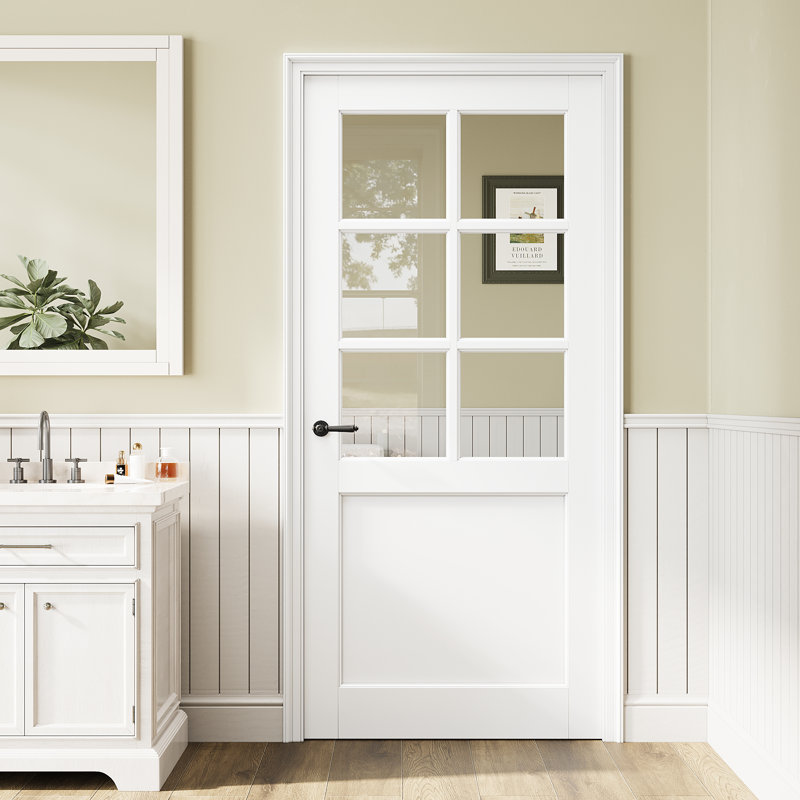 32“x80“Clear Glass 6-Lite Prefinished Door Slab Solid Manufactured Wood Core Standard Door, 32" x 80"