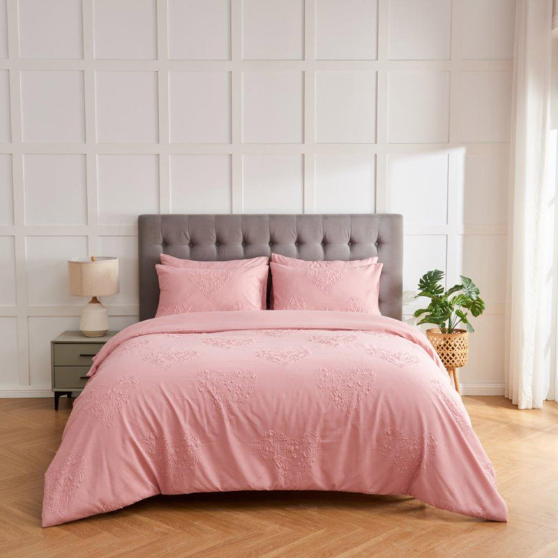 Polyester Geometric Duvet Cover with Pillowcases, Pink, 230 x 220 cm