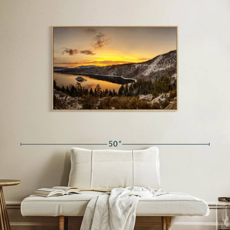 Lever du soleil sur le lac Tahoe, Cadre flottant en bois naturel, 40 po x 27 po