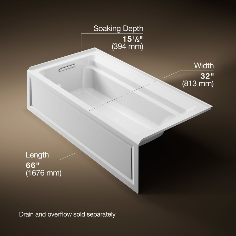Archer® 72" x 36" Alcove Air Acrylic Bathtub Heater Included, Left, White