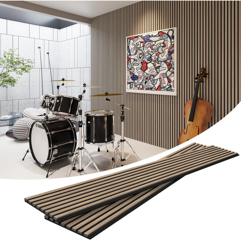 Acoustic Wood Wall Panels, 2 Pack 94.5" x 12.6" Soundproof Wall Panels, Wood Slat Wall Panels for Interior Wall Decor, Walnut