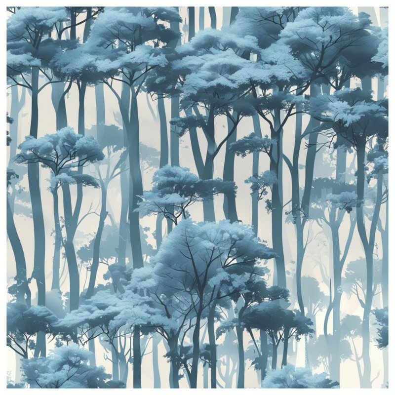 Tapisserie murale bleu forêt brumeuse - arbres, 50 po H x 60 po L avec 4 œillets