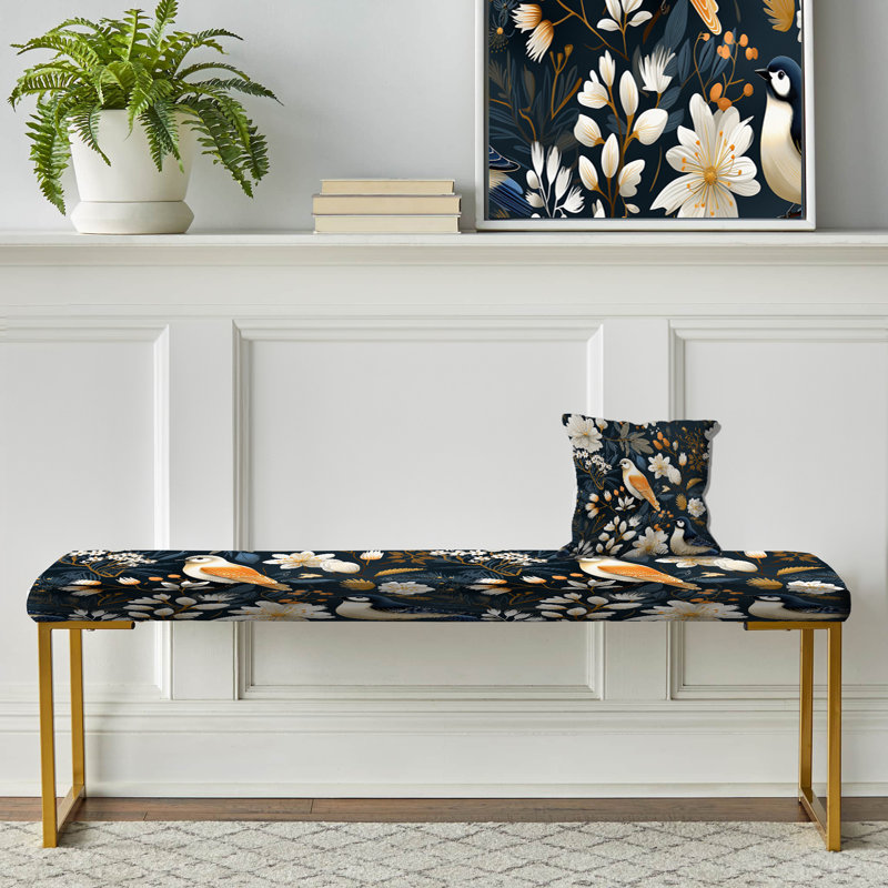 Blooming Scandinavian Bird Elegance - Banc rembourré floral doré