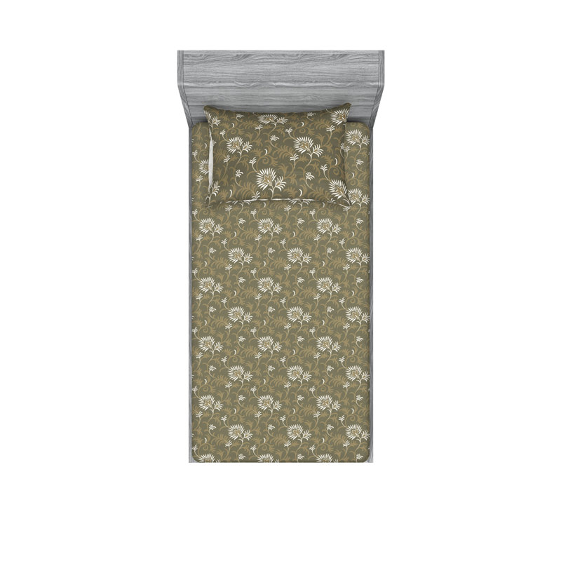 Drap-housse et taies décoratives 3 pièces Ambesonne, Vert, brun, ardoise / floral