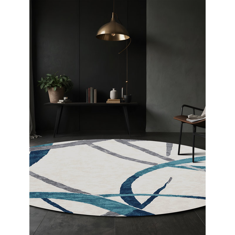 Machine Washable Gray Area Rug, Round 3'