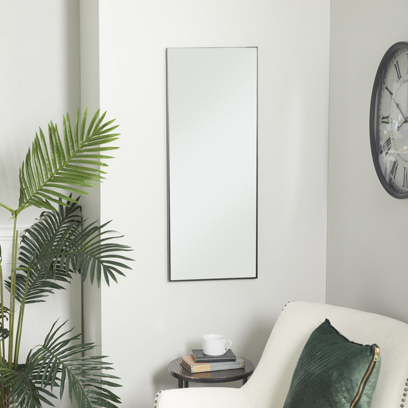 Miroir mural en bois avec un cadre fin et minimaliste, Noir, 36 po x 14 po