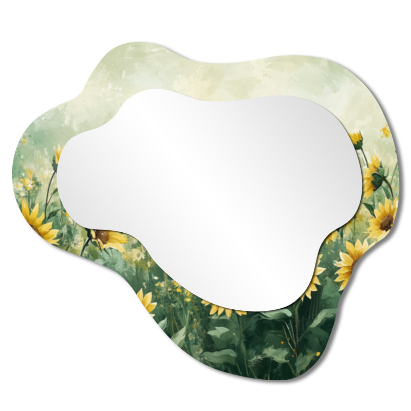 Summer Sunflower Meadow In Canada - Sunflowers Asymmetrical Decorative Mirror, Traditional irregular Wall Mirror, Printed on Metal