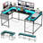 U Shaped Desk with Power Outlets & LED Lights, 79" Extra Large Reversible Corner Office Desk, Monitor Stand & Storage Shelves, Corner Computer Table Office Table with Full Monitor Stand-674173838