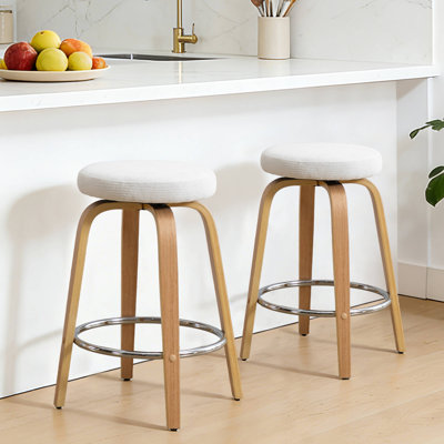26 '' Swivel Upholstered Round Counter Stool With Bentwood Frame