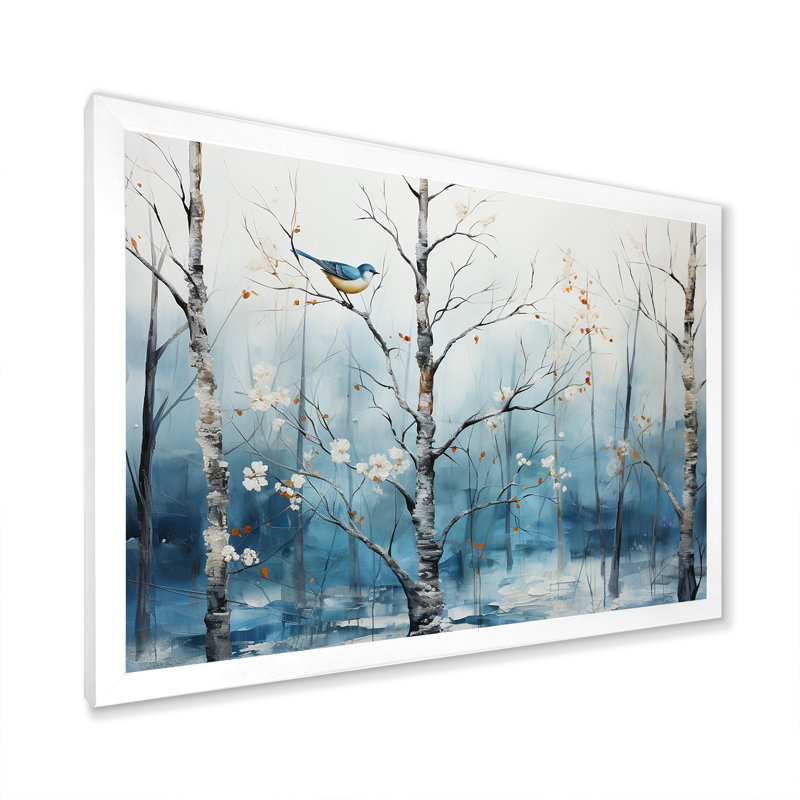 Harmonie hivernale bleue et blanche II, Cadre simple blanc, H 16 po x l 32 po x P 1 po