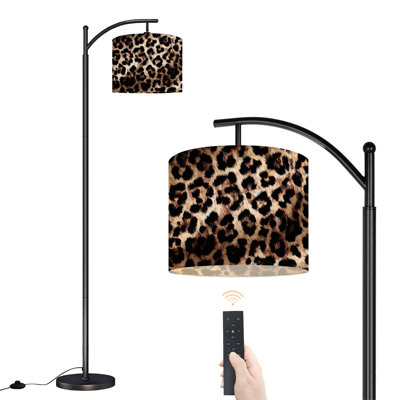 Arc Floor Lamp Seamless leopard for fabric print Floor Lamps with Remote LED Lights Adjustable Lamp Shades Tall Standing Lamps for Reading Office Living Room