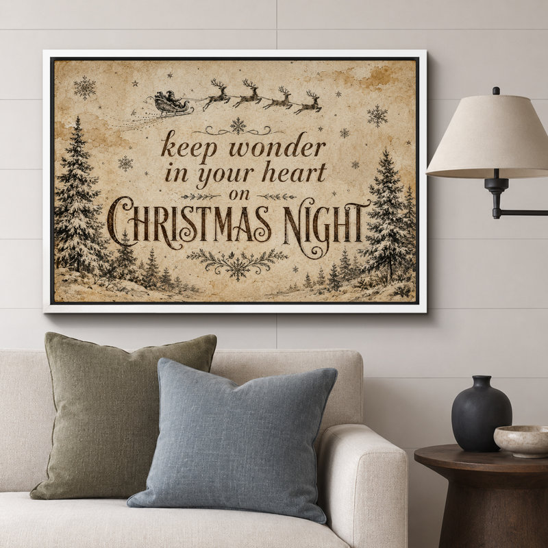 «Vintage Christmas Night Holiday», photos de salon, impression sur toile encadrée, H 24 po x l 36 po x P 1,5 po, Cadre blanc