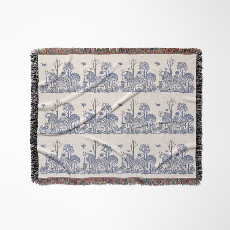 Jeté en mélange de coton Zia Zebra, L 70 po x l 50 po, Bleu / Blanc cassé