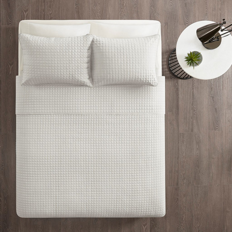 3 pièces de courtepointe pour lit double / grand gris, de style carré, rembourrée réversible en tissu lavable à la machine, 3 pièces, en microfibre douce