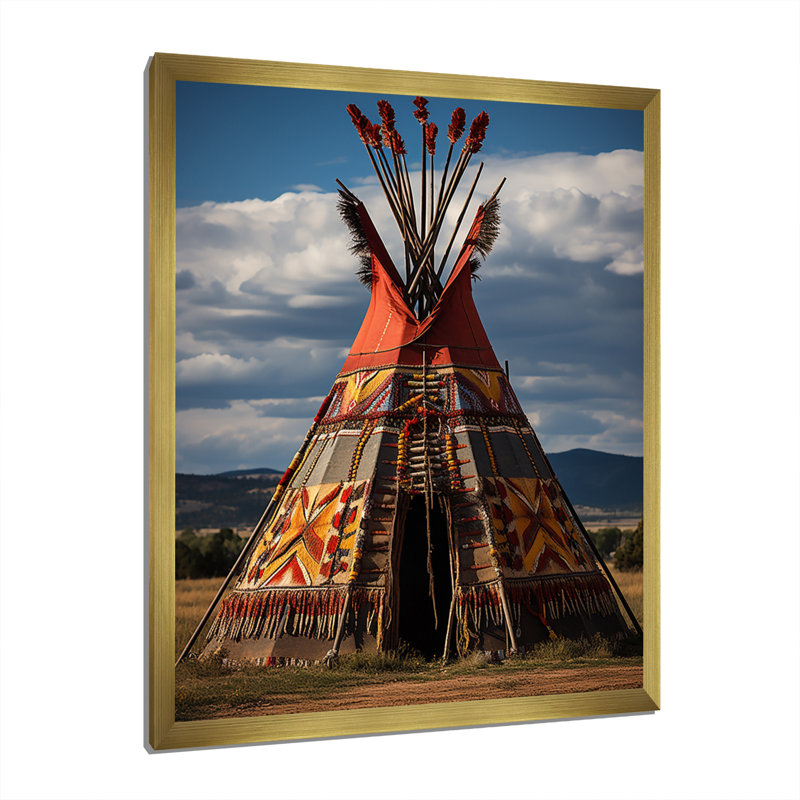 Tipi amérindien harmonie des prairies - Imprimé, H 32 po x l 24 po x P 1 po, Encadrement doré