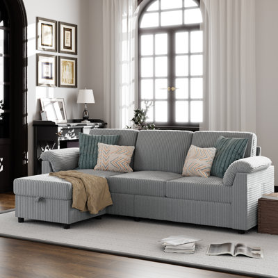 79" Upholstered L-Shaped Sofa with Ottoman 