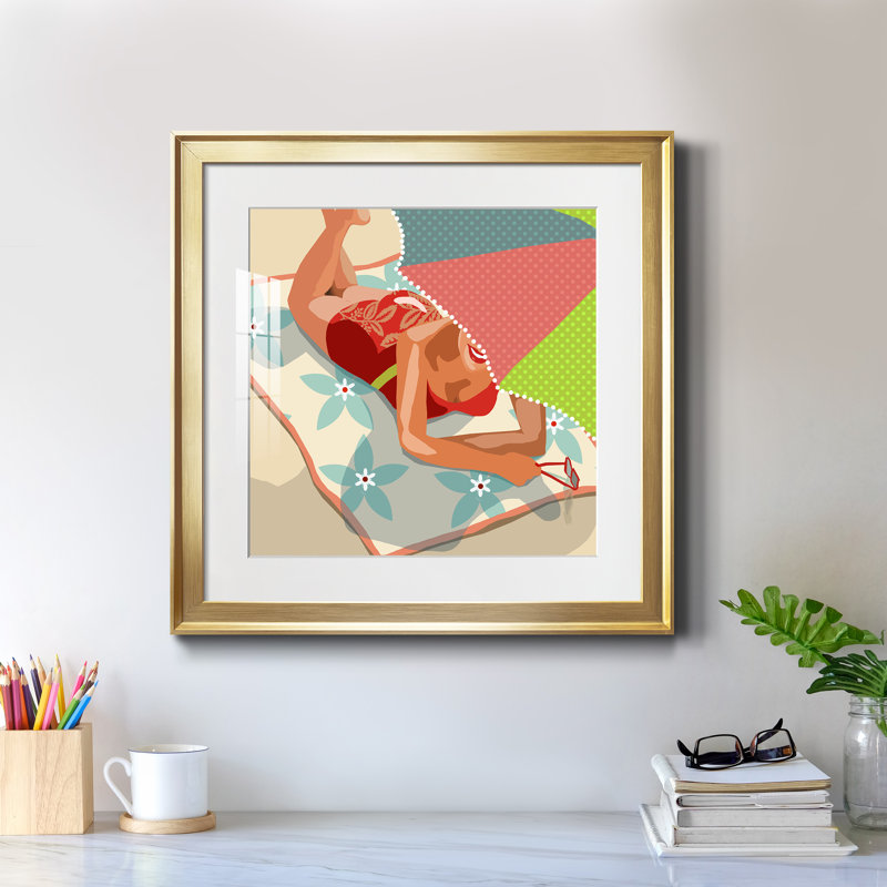 Beach Beach II - peinture encadrée, Encadrement doré, H 17,5 po x l 17,5 po x P 1,5 po