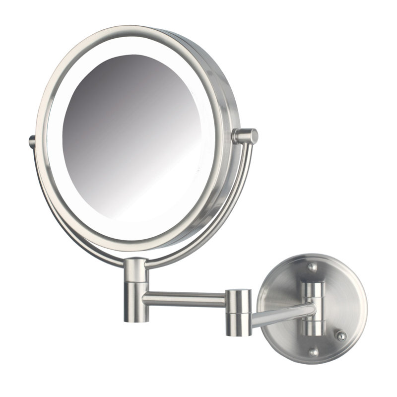 Ayeshah 8.5" Lighted Wall Mount Magnified Makeup Mirror, Direct Wire, Brushed Nickel