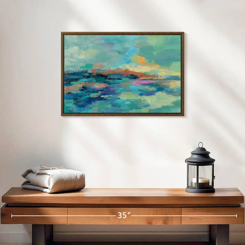 Été bord de mer Luper, 19 po x 13 po, Cadre flottant noyer