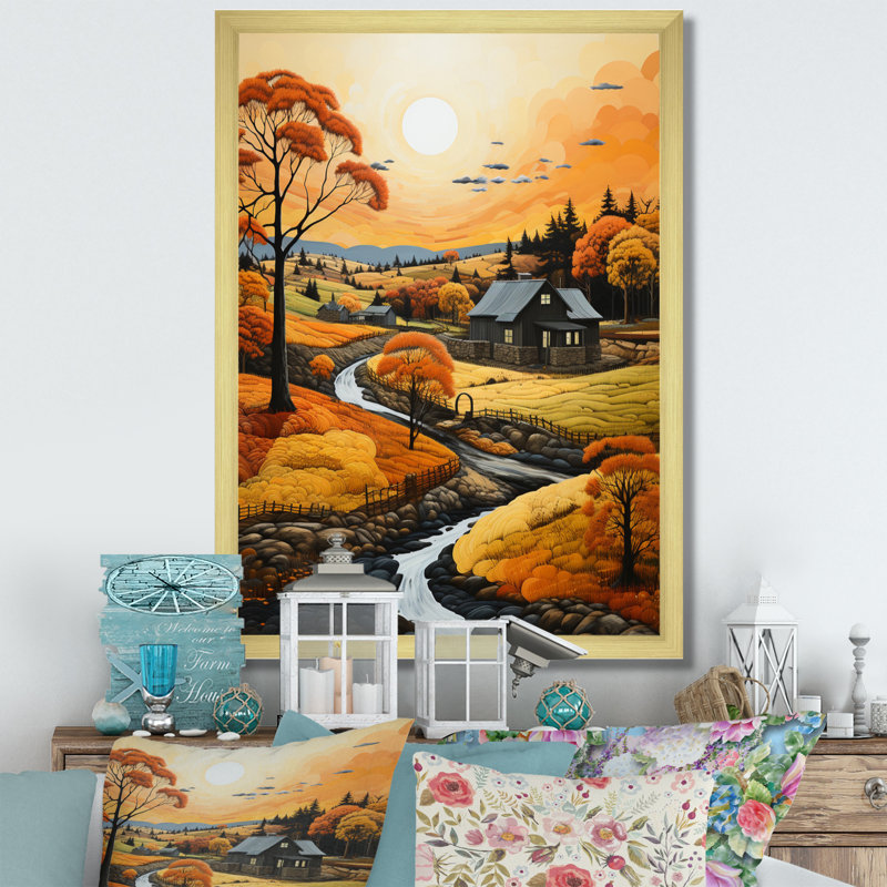 Essen Farm Autumn Hues Landscape III, reproduction d'art sur toile, H 44 po x l 34 po x P 1,5 po, Encadrement doré