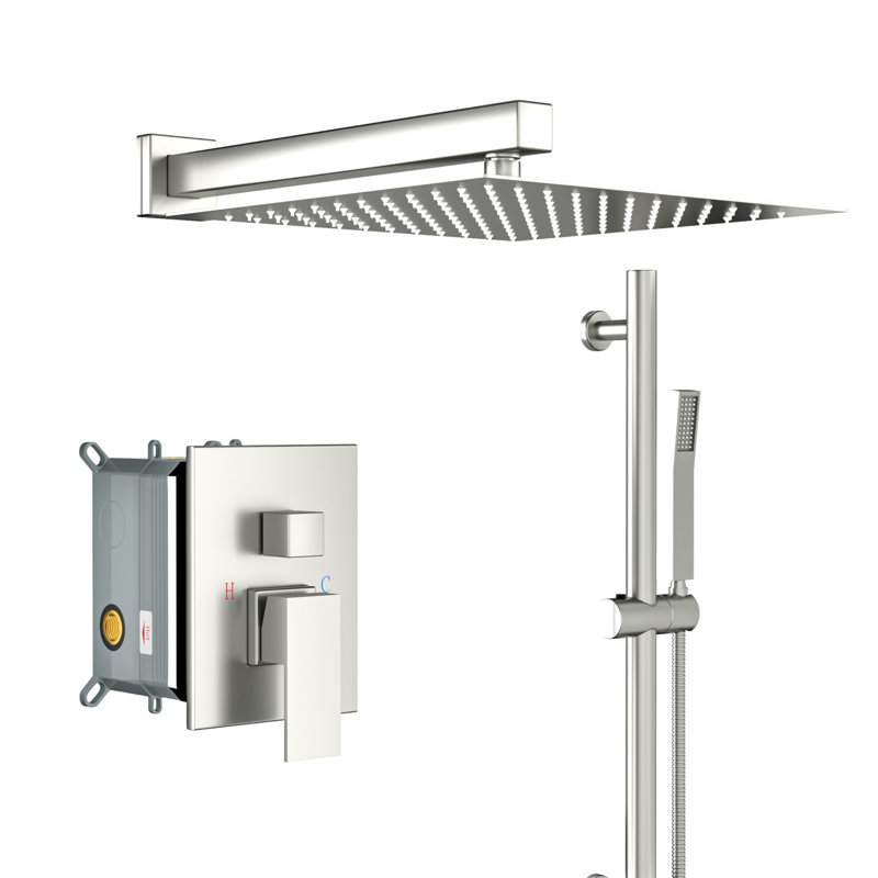 Système de douche avec barre coulissante réglable, système de douche carré mural de 12 pouces avec valve brute