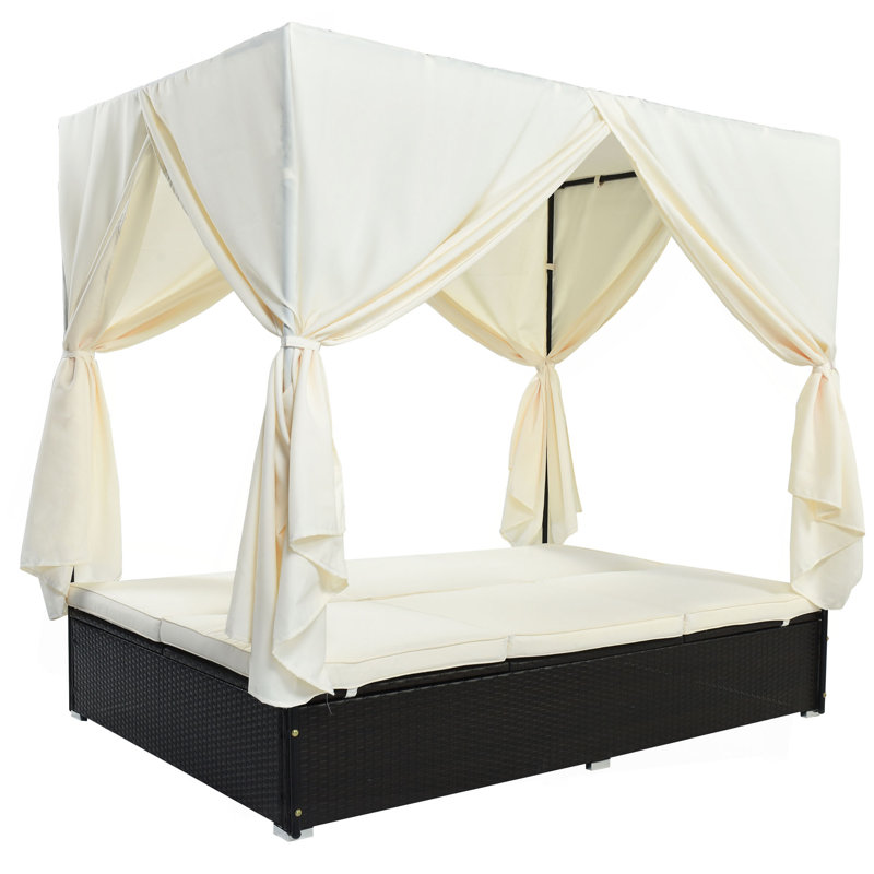 U_STYLE Méridienne d'extérieur double avec rideaux, Beige