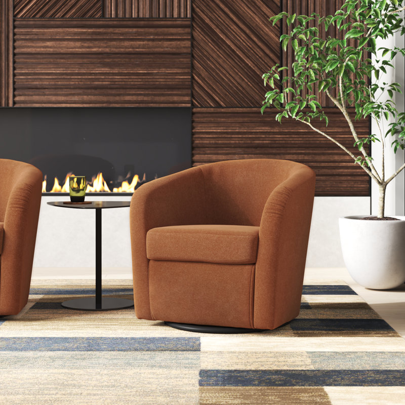 Fauteuil demi-tonneau pivotant en polyester 30,5 po Anrea, Mélange de polyester argile Chloe