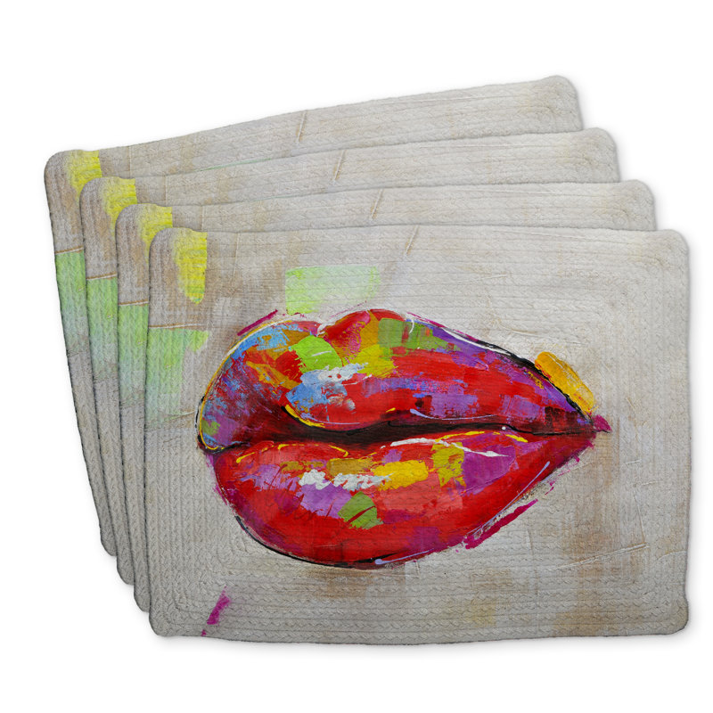 Colorful Lips Braided Polyester Placemats Set of 4 | Home Decor