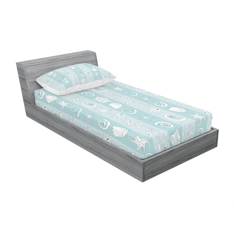 Ensemble de draps Marine Sea Fishes, Ensemble de draps pour lit simple avec drap-housse