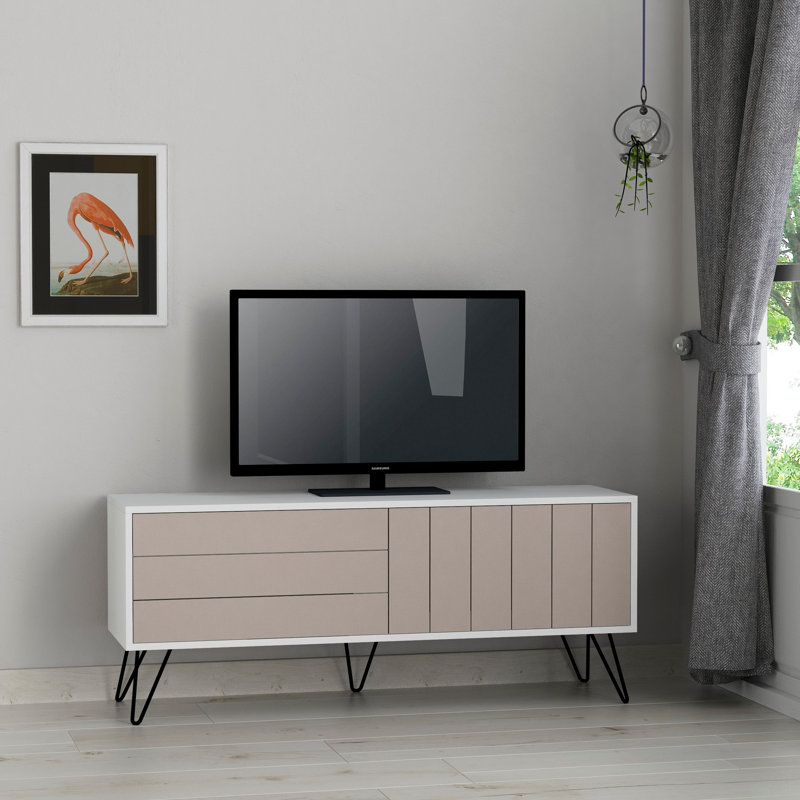 Meuble télé pour téléviseur de 60 po ou moins Ivoryrose, Blanc / taupe