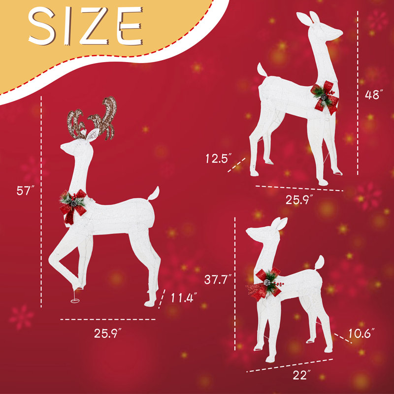Christmas Deer Lighted Display 3 Piece Set, White