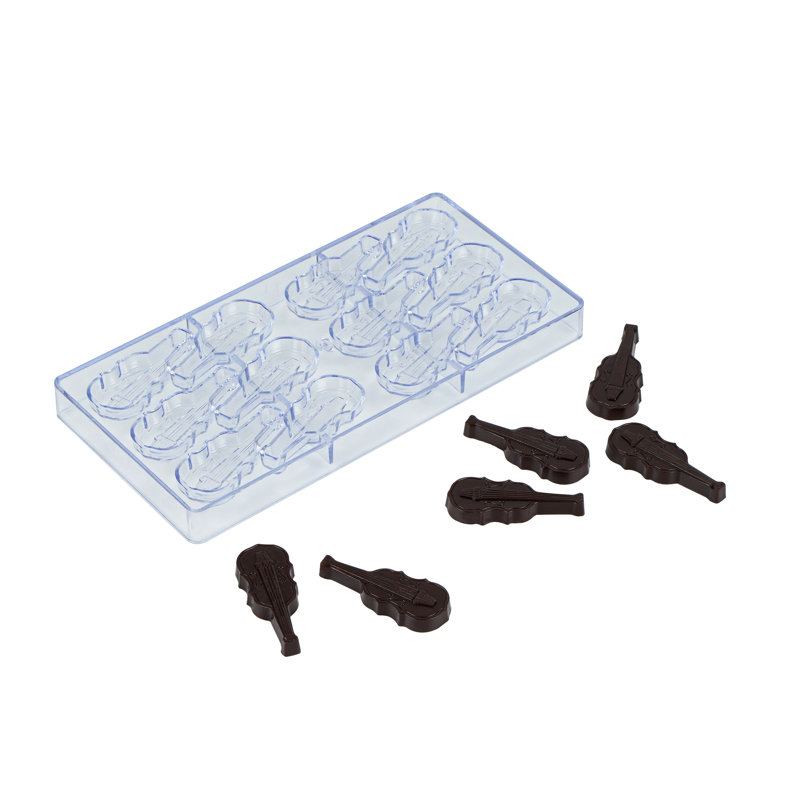 Moule à chocolat 10,8 po x 5,3 po, 1 moule à bonbons congelable - 12 cavités, en forme de violon, en polycarbonate transparent, pour le chocolat, lavable au lave-vaisselle, facile à retirer