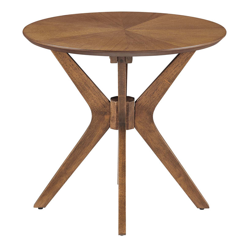 Walnut Mid-Century Modern Round Wood Side Table