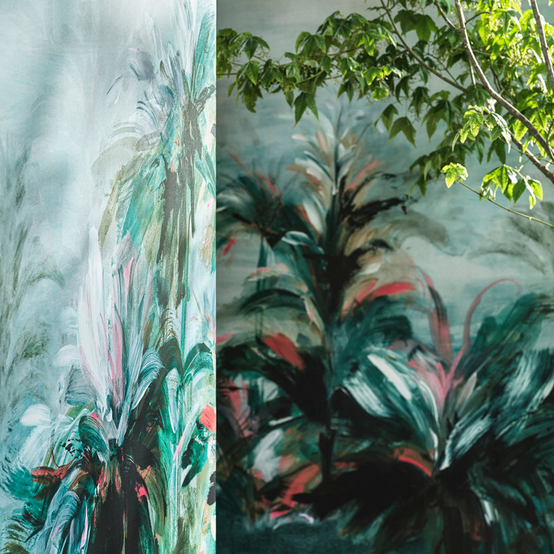 Vivido Alberi Floral Non-Woven Wallpaper Roll, Teal/Fuch Banner